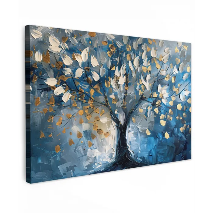 Boom - Blauw - Goud - Abstract canvas 2cm klein -z3d