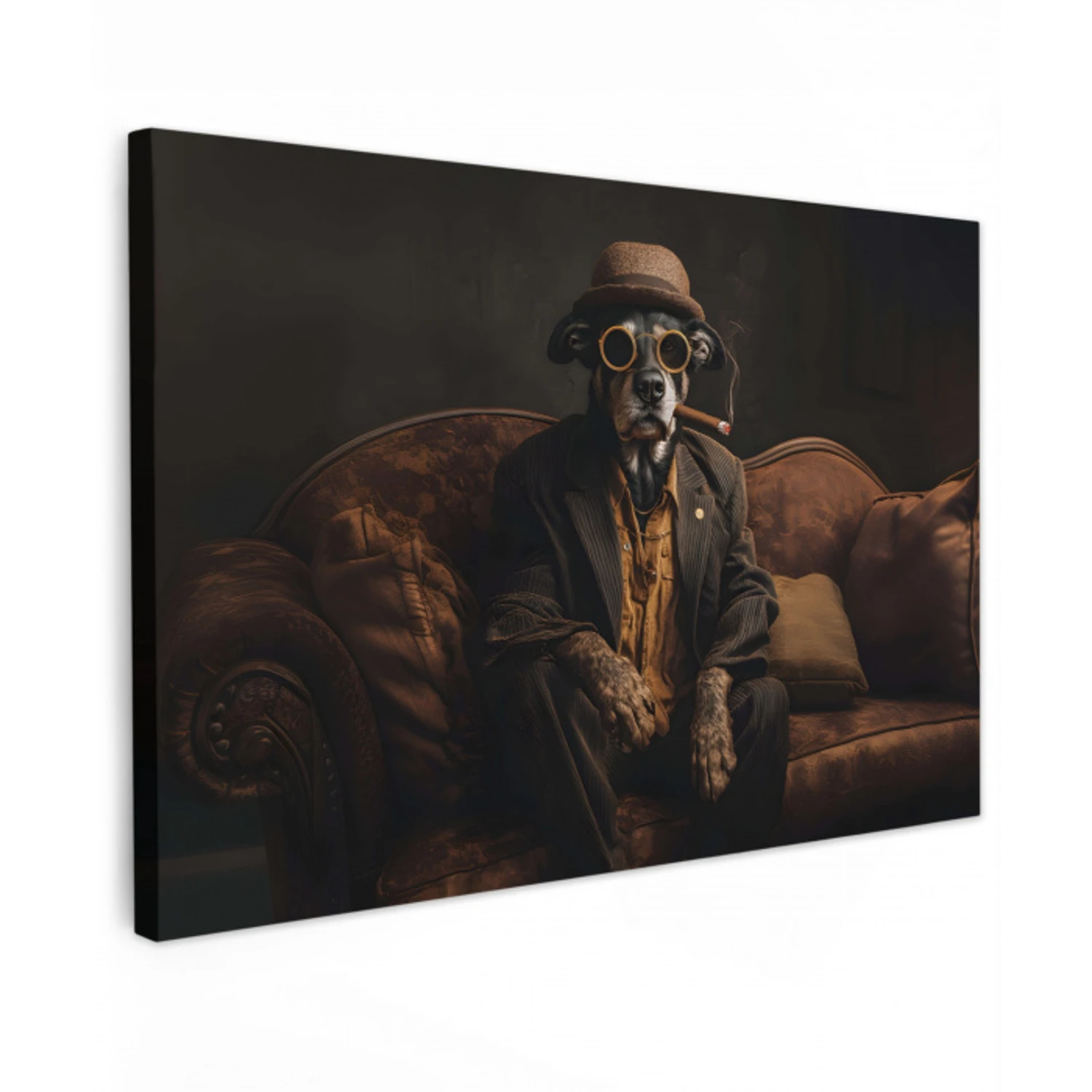 Hond - Sigaar - Hoed - Pak canvas 2cm klein -z3d