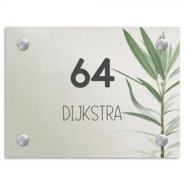 Lichtbeige met plant - Modern Naambord Rechthoek middel -3d