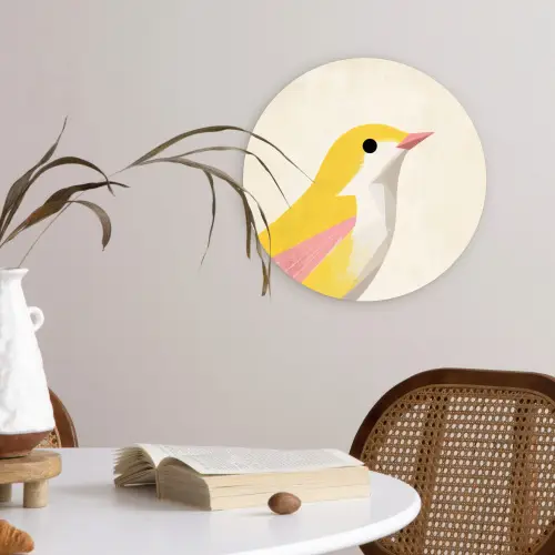 Vogel - Minimalistisch - Geel Wandcirkel kunststof plaat 5mm dik klein -sfeer4