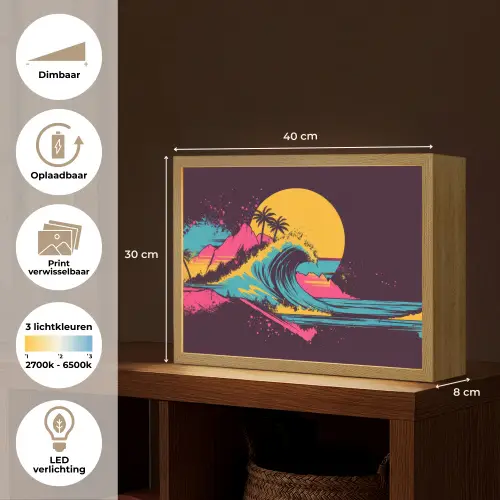 Golf - Kleurrijk - Zon - Palmbomen Light Box met batterij (Wandlamp) middel -USP_websiteoverzichtNL