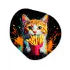 Kat - Eten - Patat - Graffiti - Abstract Wandcirkel Organisch Plexiglas middel -3d