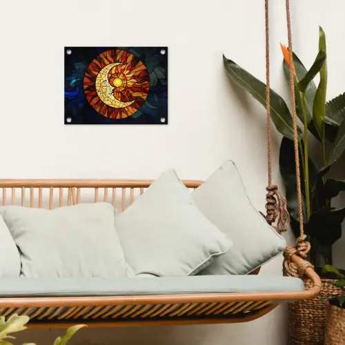 Mozaïek - Glas - Maan - Donkerblauw tuinposter los doek klein -sfeer7