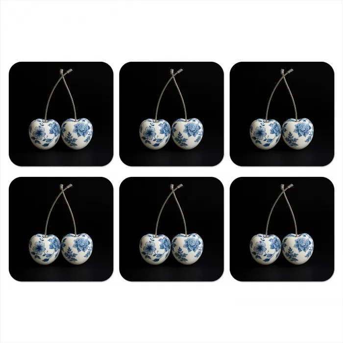 Kersen - Delfts blauw - Fruit onderzetter kurk middel -3d