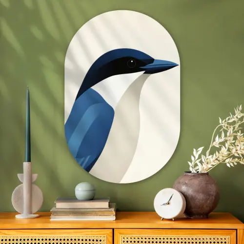 Illustratie - Blauw - Vogel Wandcirkel Ovaal Glas middel -sfeer2
