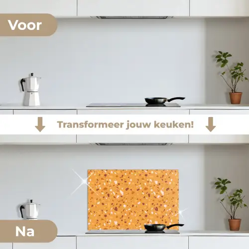 Terrazzo -  Patroon - Okergeel keuken achterwand spatscherm klein 900 -voor_na_NL