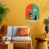 Retro - Jongen - Hond - Rood - Groen Wandcirkel Ovaal Forex klein -sfeer4