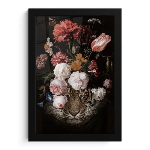 Bloemen - Jan Davidsz de Heem - Tijger - Schilderij - Stilleven - Oude meesters fotolijst zwart zonder passe partout klein -3d
