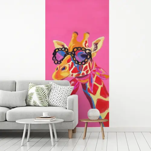 Giraf - Roze - Bril - Sjaal fotobehang vinyl groot -woonkamer