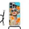 Bloemen - Vrouw - Zonnebril - Blauw Hoesje iPhone 16 Pro Max met koord klein -3d