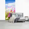 Bloemen - Wei - Paars - Gras - Wit - Wolken - Blauw fotobehang vinyl groot -slaapkamer