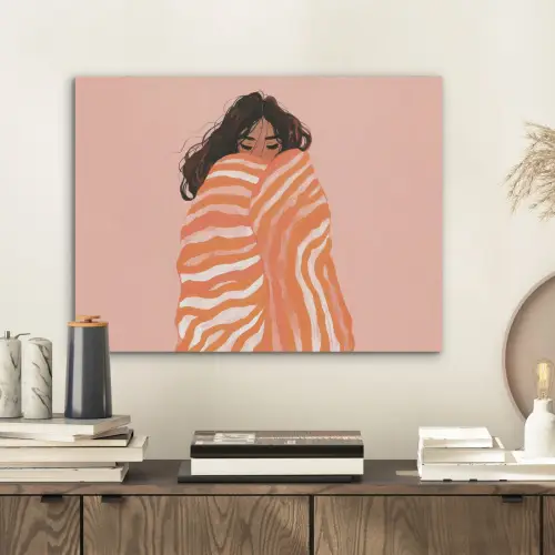 Meisje - Deken - Gestreept - Oranje PET vilt klein -sfeer1