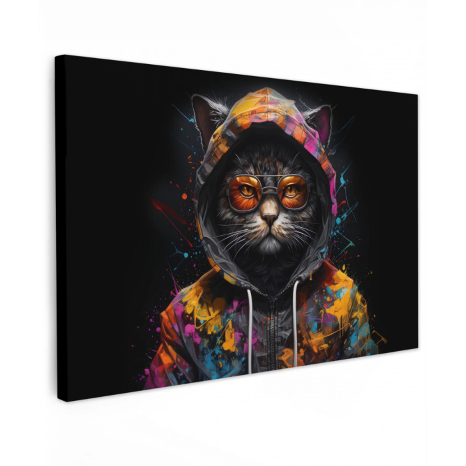 Kat - Jas - Graffiti - Bril - Zwart canvas 2cm klein -z3d
