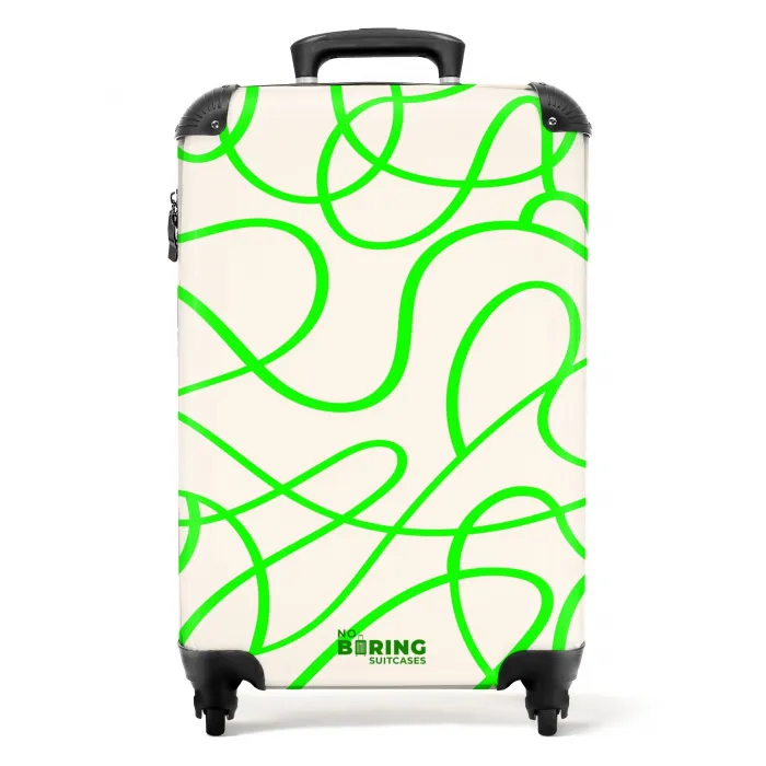 Groene krullijnen op beige NBS - Handbagage koffer - Volwassenen Unisex middel -productfoto_recht