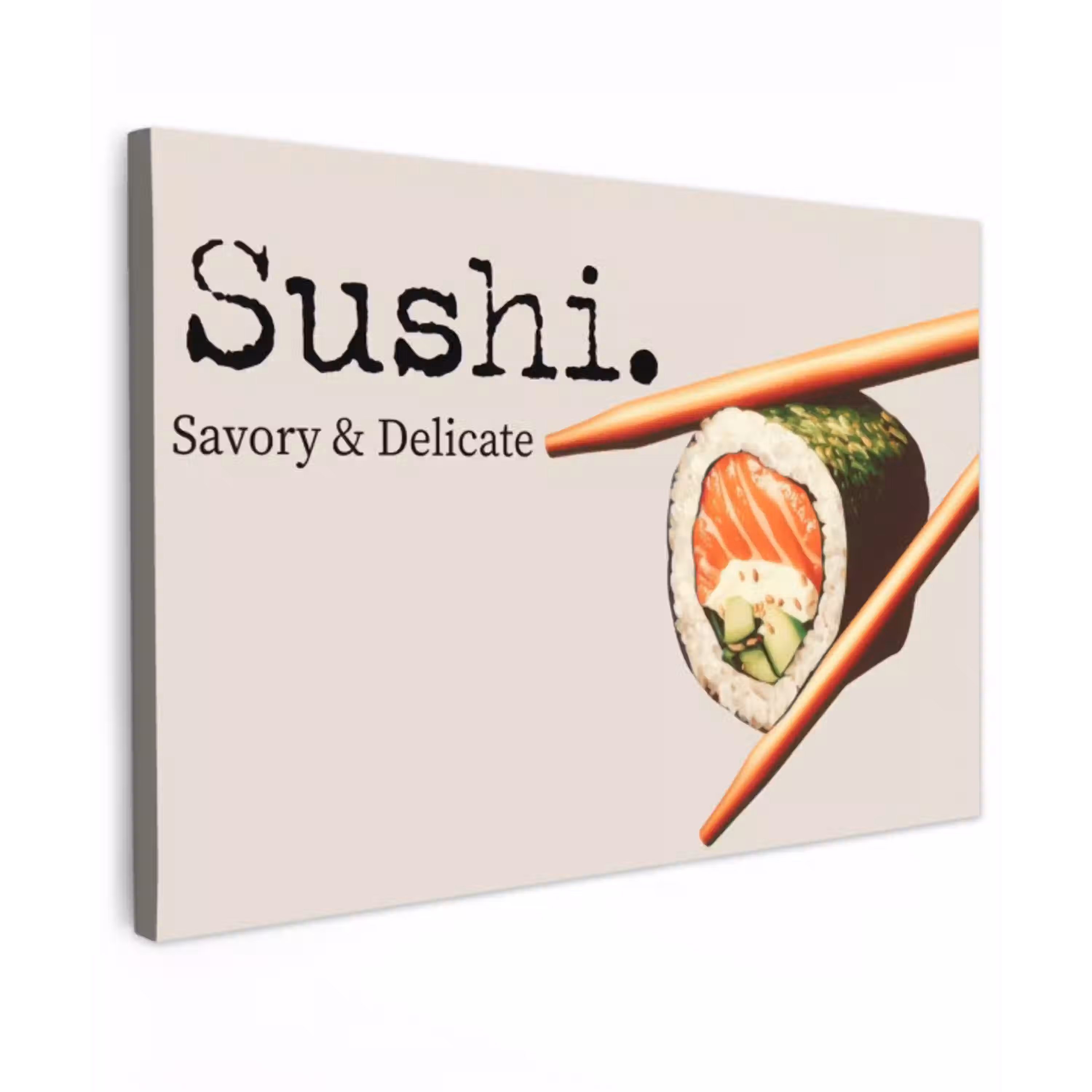 Sushi - Zalm - Rijst - Japans Tuinposter op houten frame 2 cm dik klein -3d