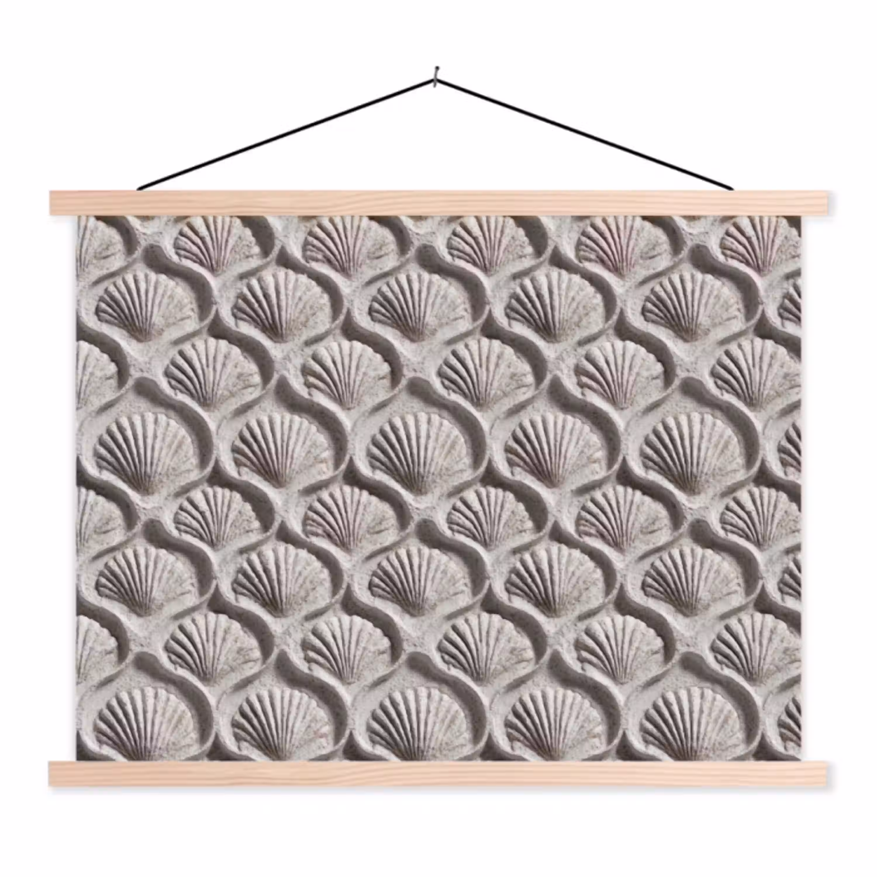 Zand - Schelpenvorm - Grijs textielposter latten blank klein 122 -3d
