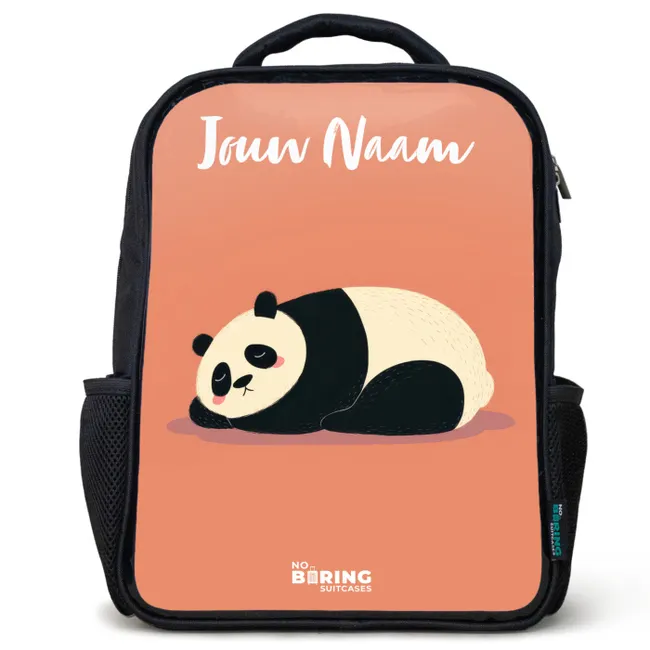 Rugzak kind met naam - Zwart - Panda - Slapen - Oranje