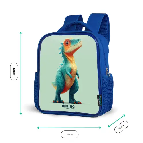 Stoere dino met grote ogen Kinderrugzak - Blauw middel -productfoto_formaten