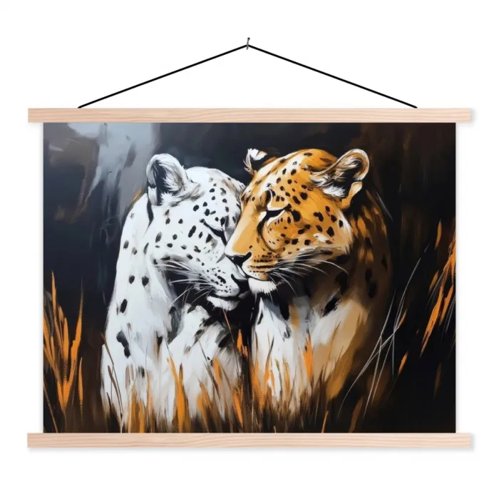 Luipaard - Oranje - Wit - Gras textielposter latten blank klein -3d