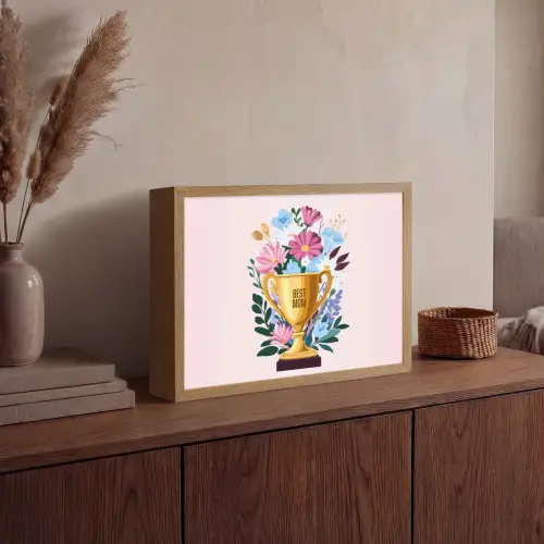 Trofee - Best Mom - Bloemen - Kleurrijk Light Box met batterij (Wandlamp) middel -sfeer2