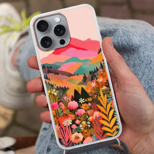 Zonsondergang - Bergvallei - Contrast Hoesje iPhone 16 Pro Max met koord klein -sfeer3