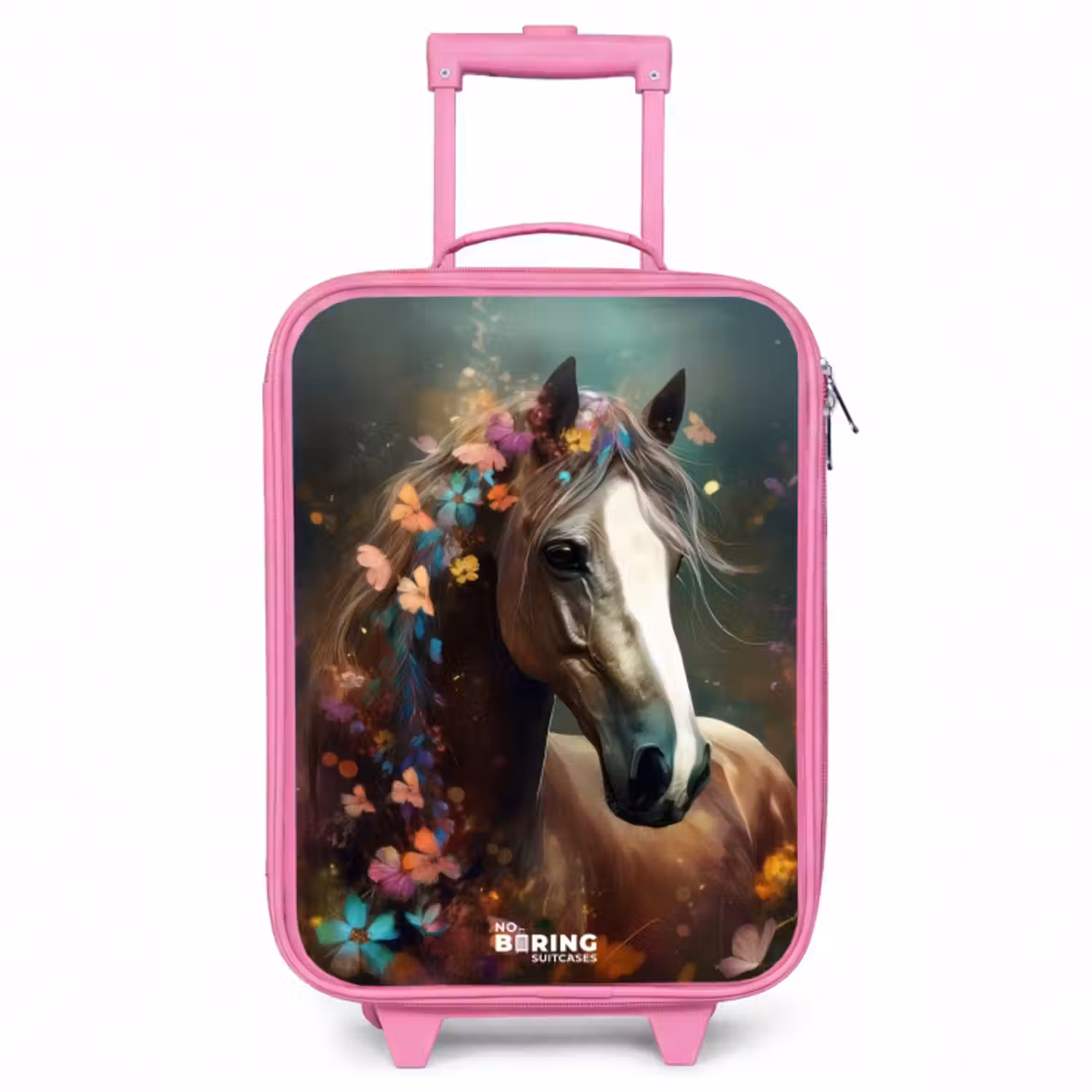 Kinderkoffer - Roze - Lichtbruin paard tussen de bloemen
