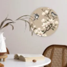 Oosters - Vogels - Beige Wandcirkel kunststof plaat 5mm dik klein -sfeer4