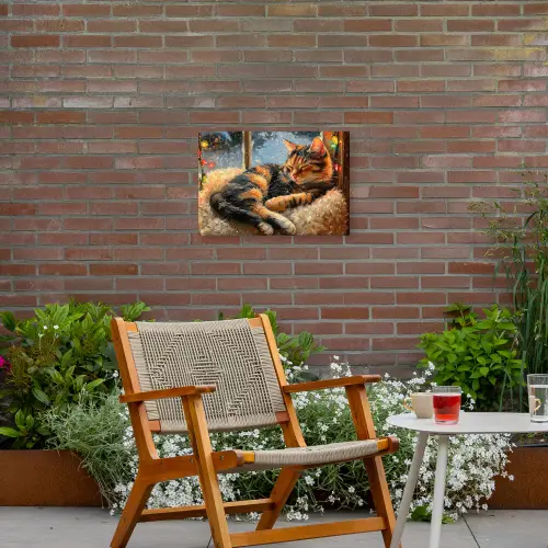 Kat - Kerst - Winter - Dier Tuinposter op houten frame 2 cm dik klein -sfeer3