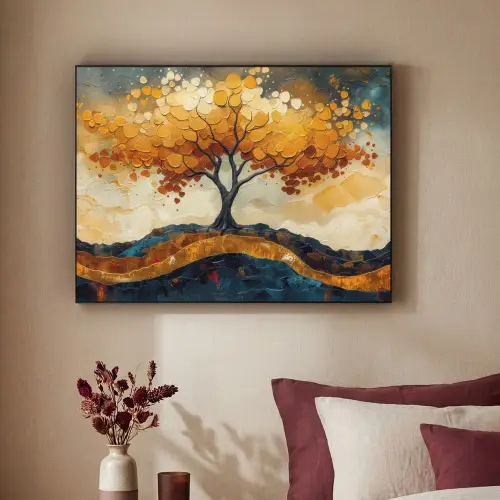 Boom - Natuur - Goud - Modern Textielframe - compleet frame klein -sfeer1