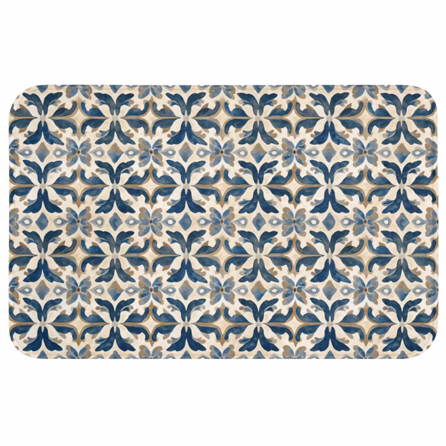 Badmat - Tegel - Patroon - Blauw - Beige