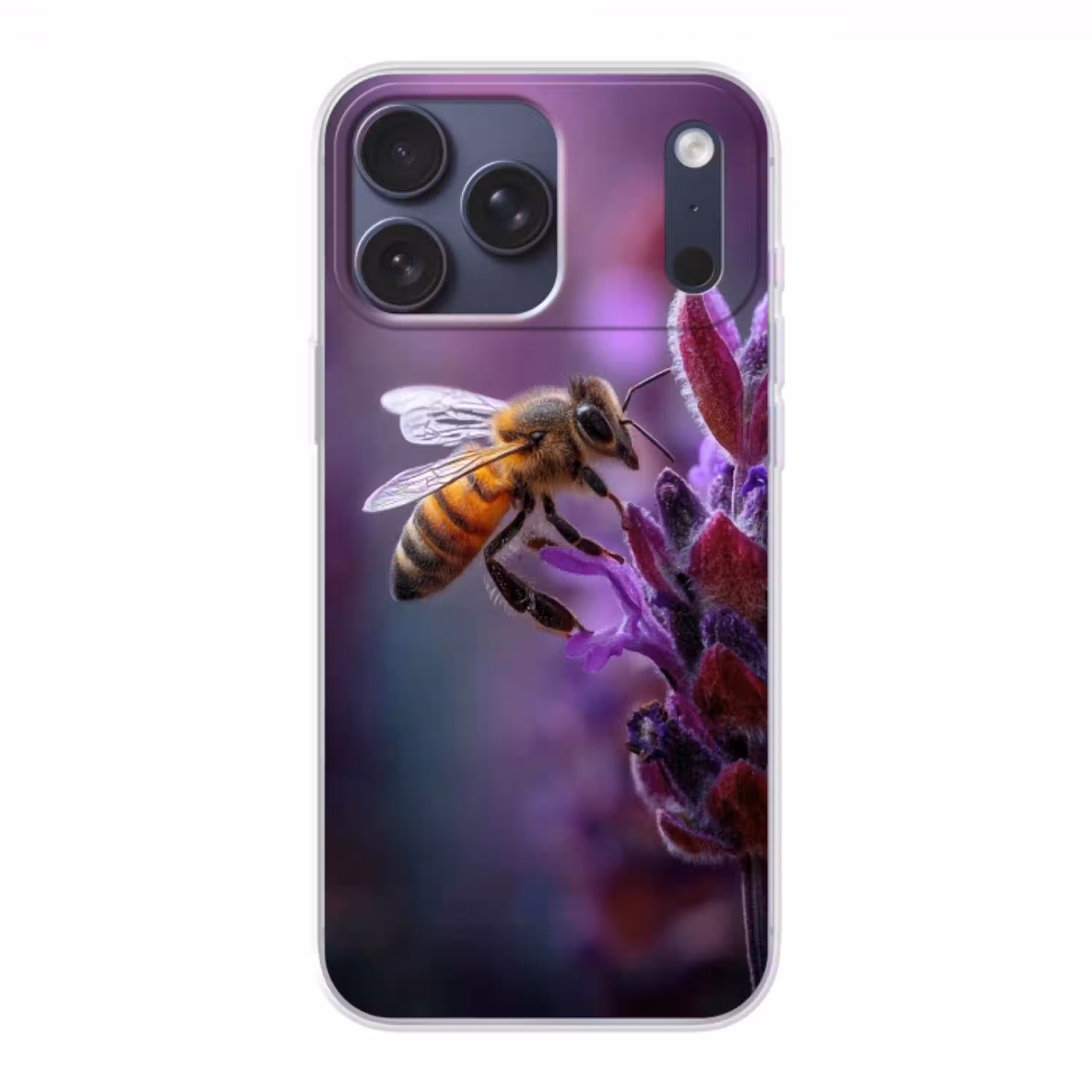Honingbij - Paarse bloemen - Details Telefoonhoesje iPhone 17 Pro Max klein -3d