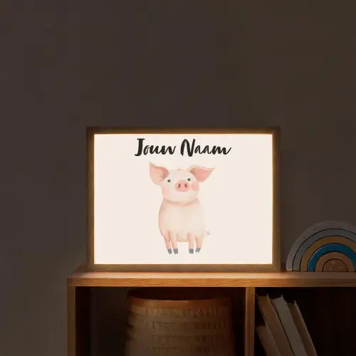 Varken - Roze - Dier - Pastel kleuren Light Box met batterij (Wandlamp kind) middel -sfeer1_kind