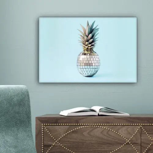Blauw - Ananas - Disco - Discobal canvas 2cm klein -sfeer4