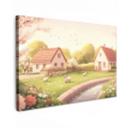 Schapen - Huisje - Platteland Tuinposter op houten frame 2 cm dik klein -3d