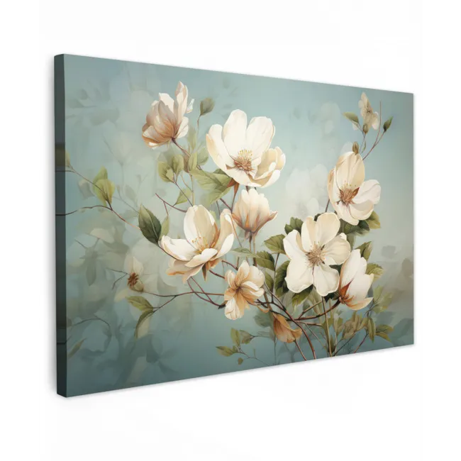 Vintage - Bloemen - Wit - Takken Natuur canvas 2cm klein -z3d