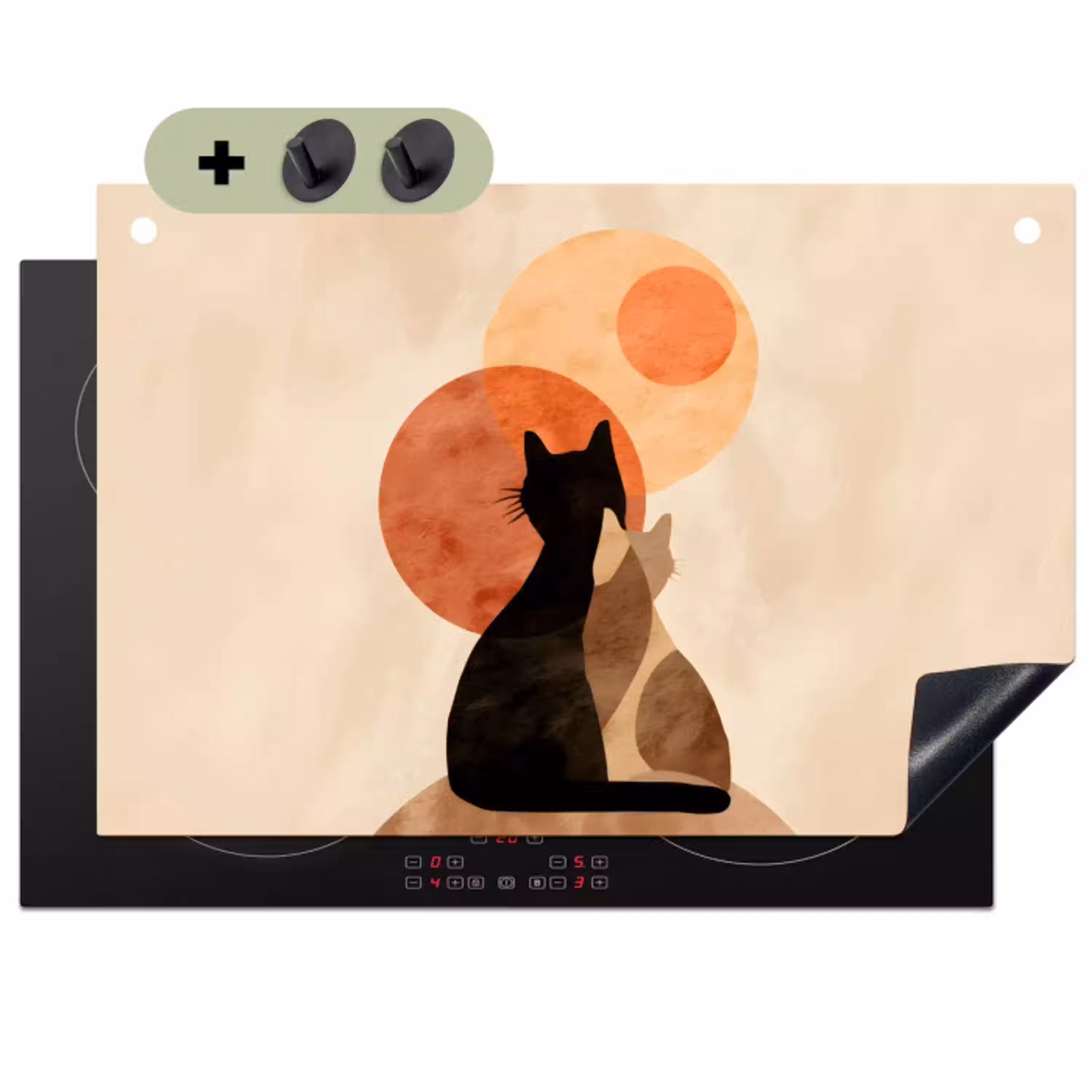 Katten - Zwart - Abstract - Cirkels Inductie beschemer met haakjes klein -3d