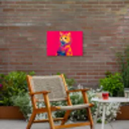Kat - Kimono - Bloemen - Roze Tuinposter op houten frame 2 cm dik klein -sfeer3