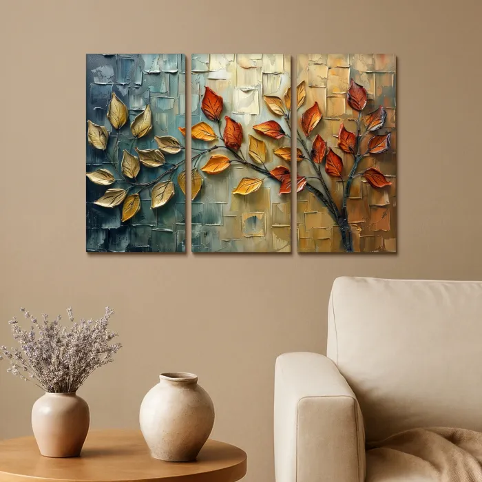 Boom - Bladeren - Natuur - Verflook Canvas - Meerluiken 3 luik klein -sfeer1