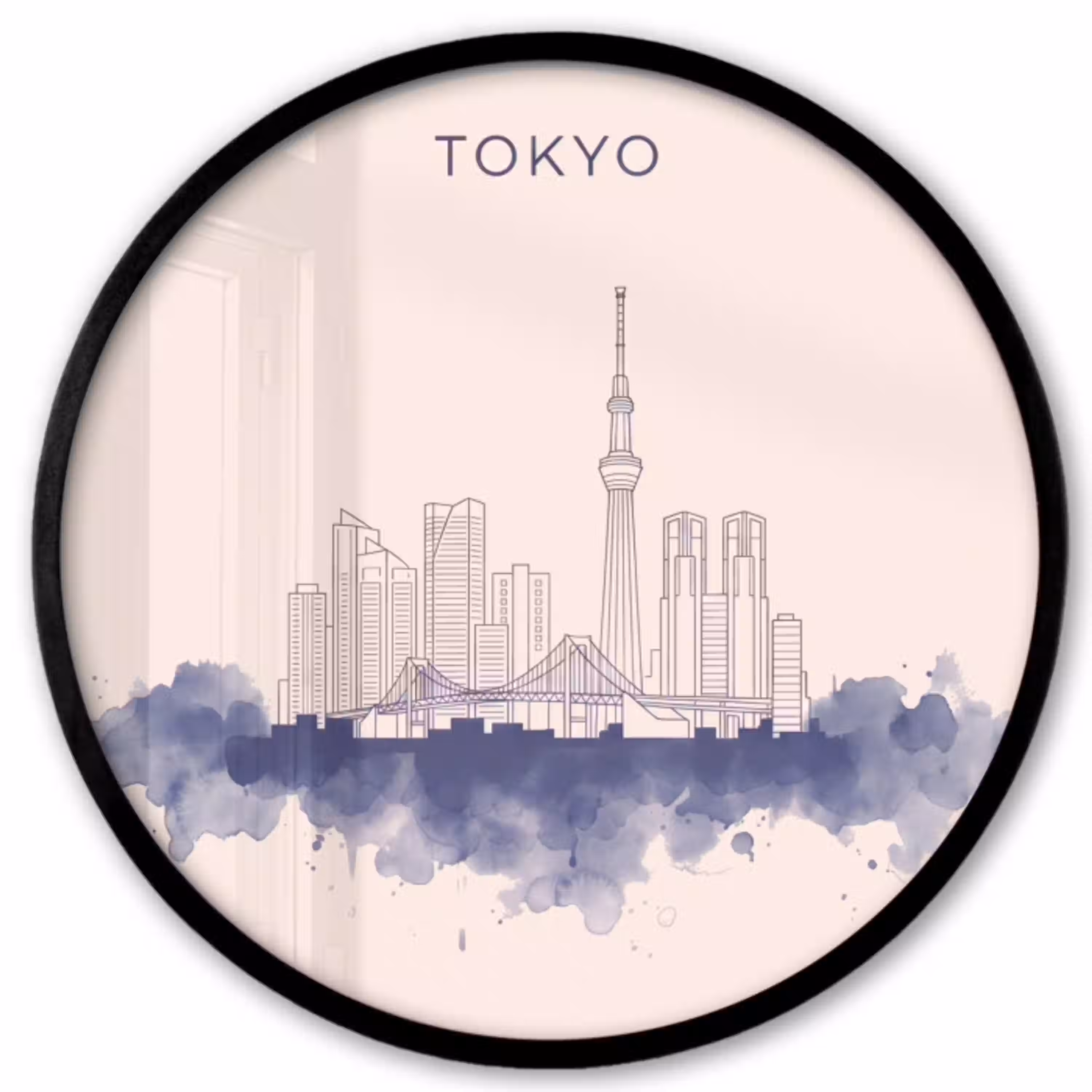 Tokyo - Skyline - Stad - Abstract - Blauw Fotolijst rond zonder passe partout klein -3d