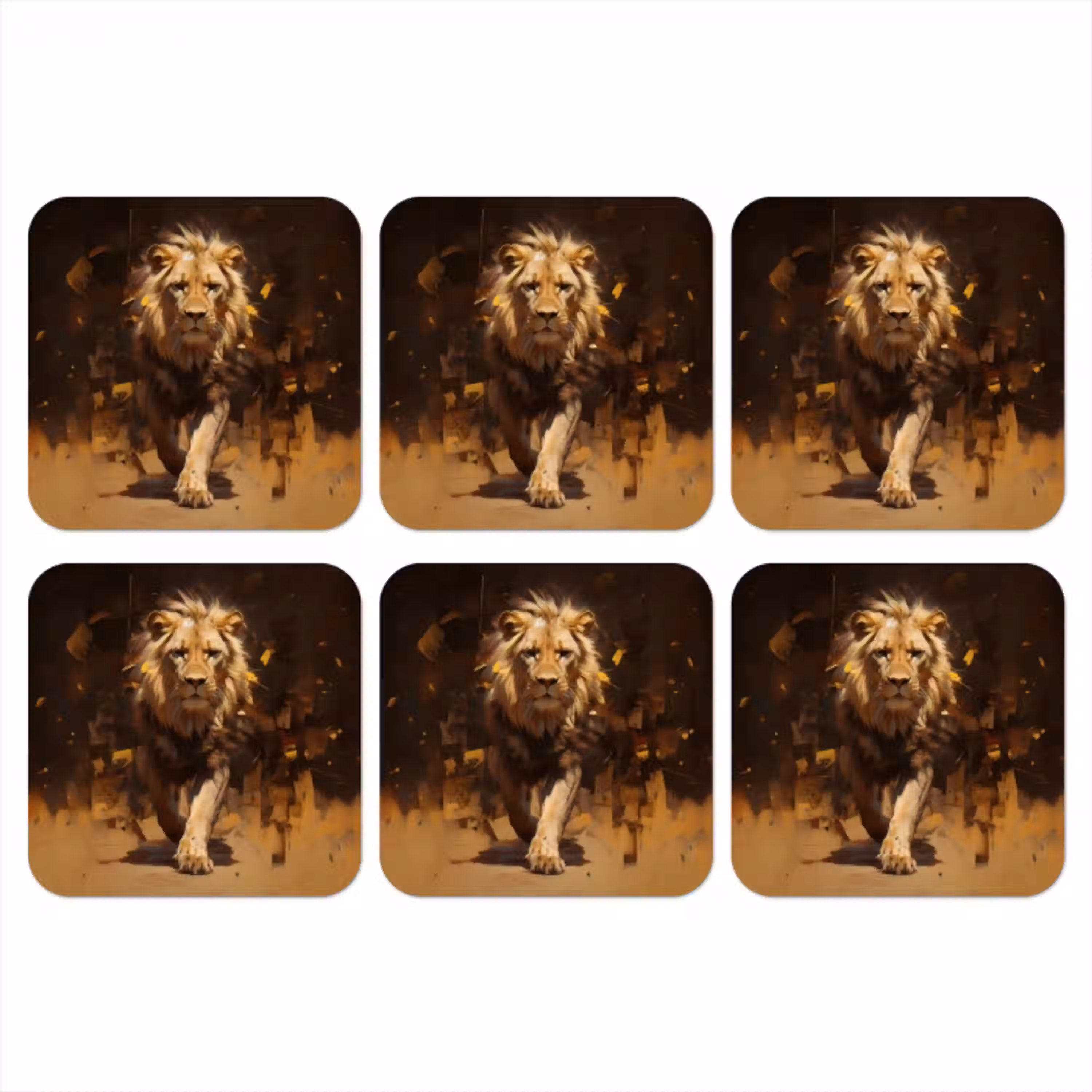 Leeuw - Geschilderd - Abstract - Goud onderzetter kurk middel -3d