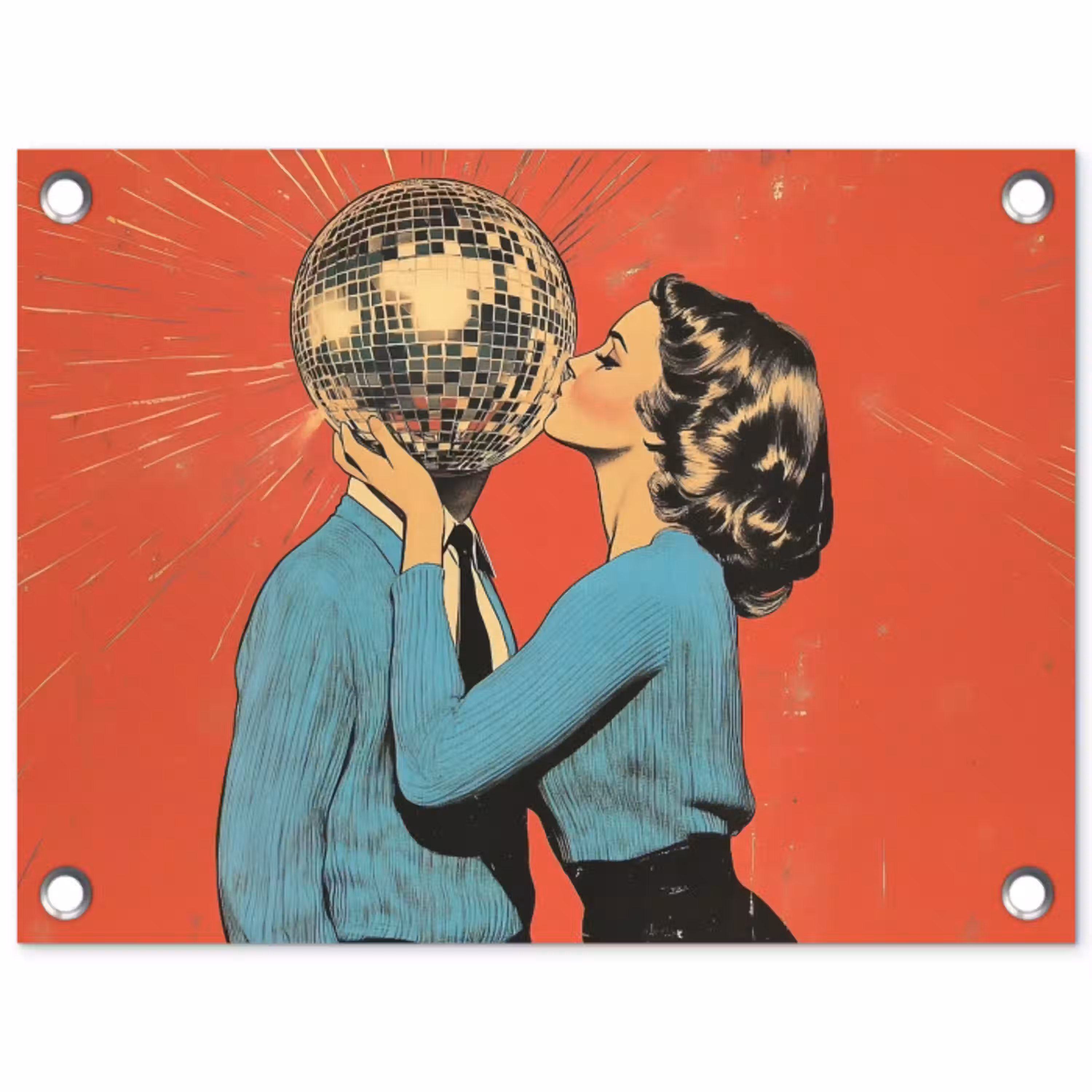 Vrouw - Retro - Discobal - Kus tuinposter los doek klein -3d