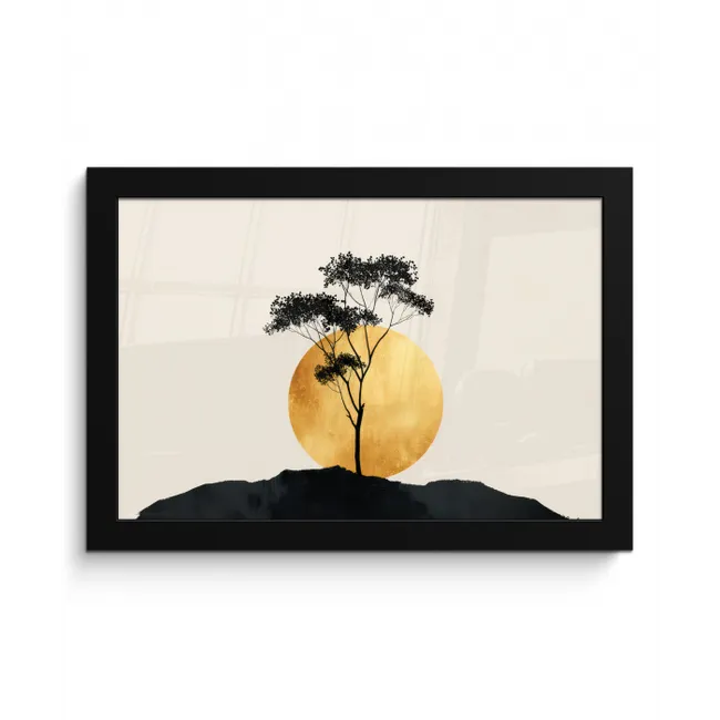 Zwarte boom - Gouden cirkel - Heuvel fotolijst zwart zonder passe partout klein -3d