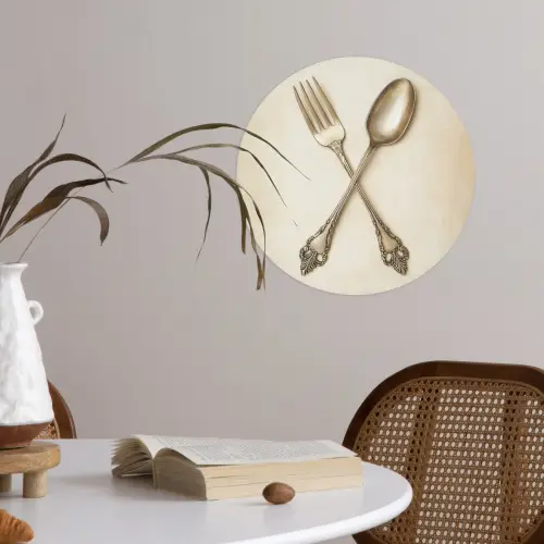 Beige - Vintage - Bestek Wandcirkel behangsticker klein -sfeer3