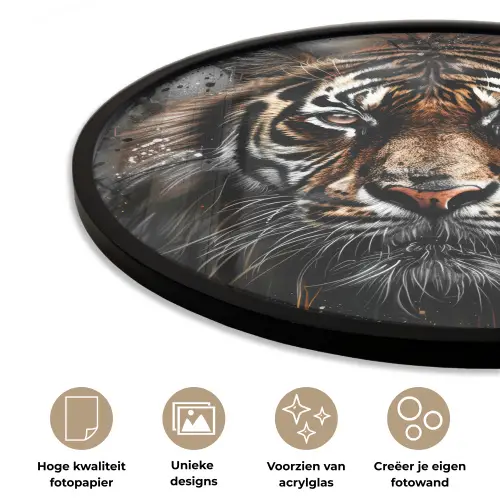 Tijger - Dieren - Portret - Luxe - Zwart Fotolijst rond zonder passe partout klein -closeup_NL