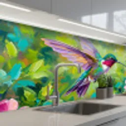 Kolibrie - Bloemen - Natuur - Kleurrijk keuken achterwand 2 middel -3d_schuin