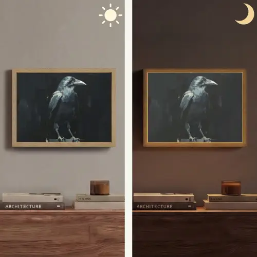 Raaf - Vogels - Zwart Light Box met batterij (Wandlamp) middel -sfeer3