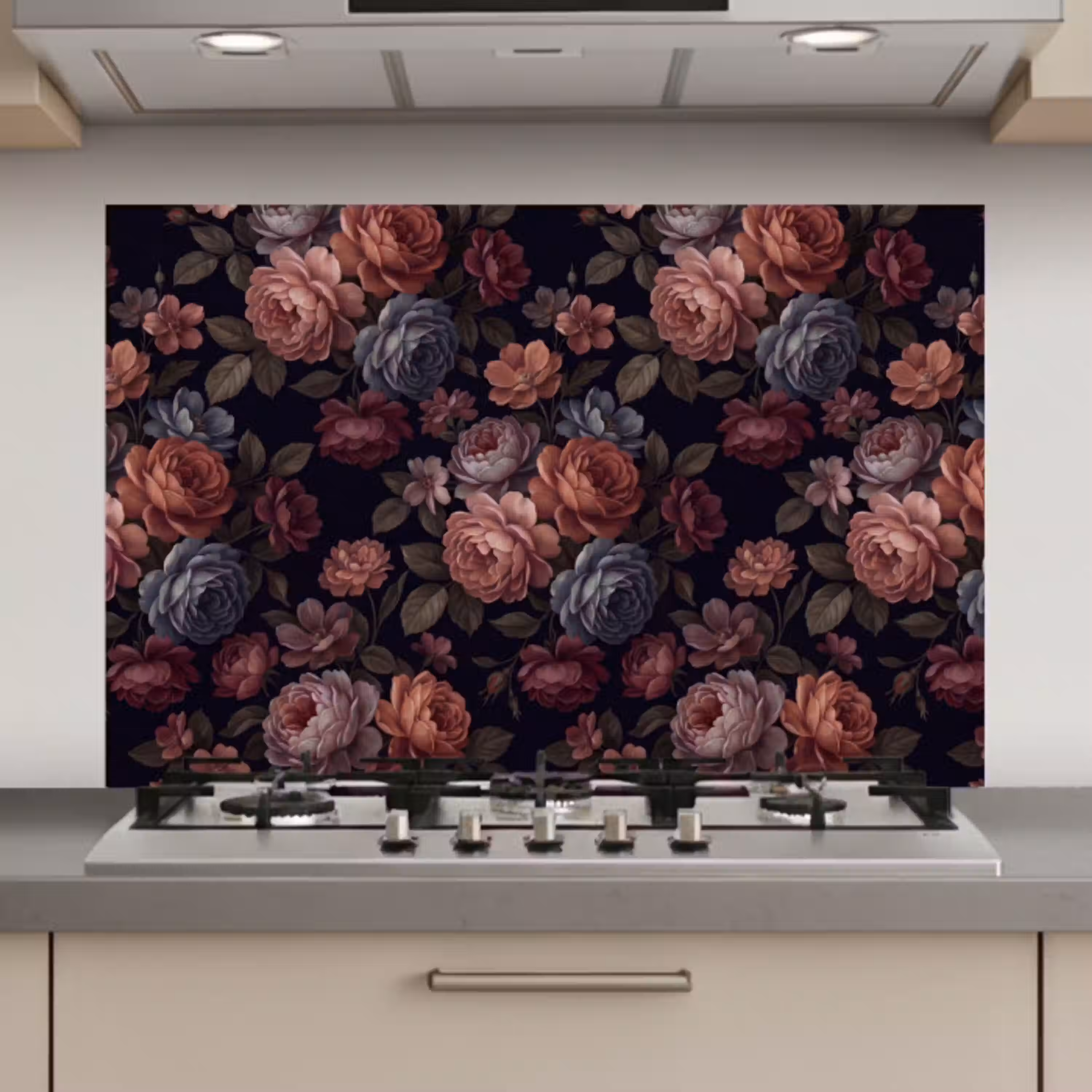 Bloemen - Patroon - Vintage - Donker - Roze keuken achterwand spatscherm klein -3d_website