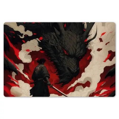 Krijger - Draak - Zwart - Rood - Rook Placemat vinyl groot -zzsfeer1_Kitchenyeah-website