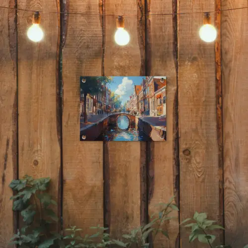 Stad - Gracht - Zon - Fietsen tuinposter los doek klein -sfeer1