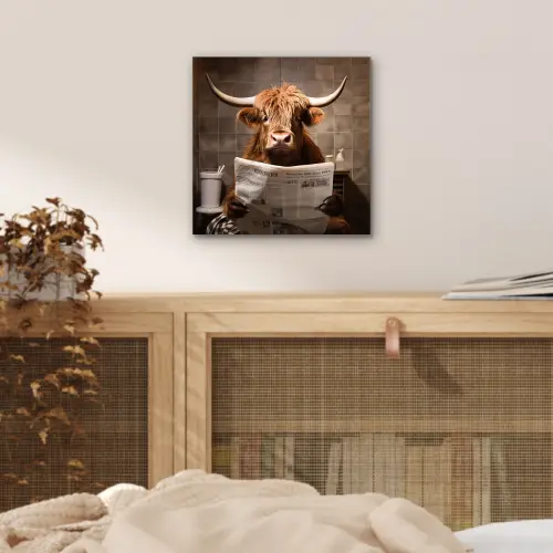 Schotse hooglander - Krant - Toilet aluminium wit klein -sfeer3